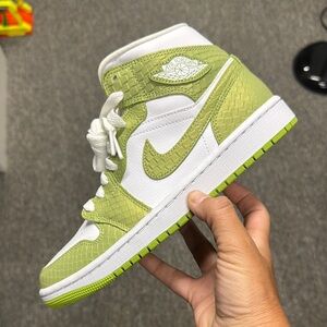 Jordan Green and White Sneakers with Classic High-Top Design